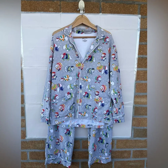 Nick & Nora Pajama PJ Set Polar Bears Fleece Button Front Long Sleeve large - Picture 1 of 14